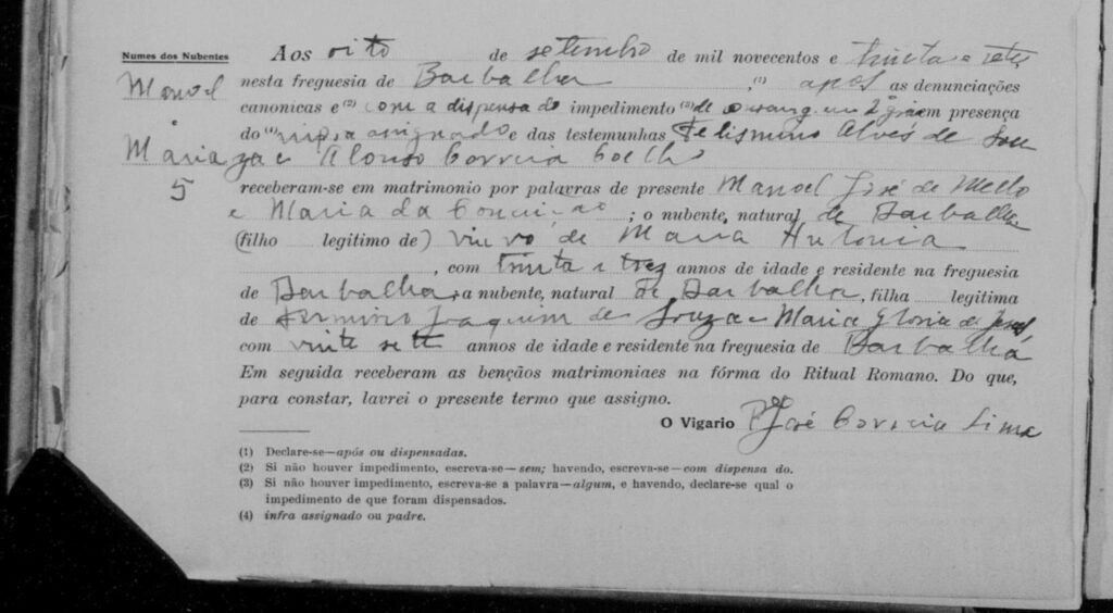 Casamento Manoel José de Melo e Maria da Conceição 1937